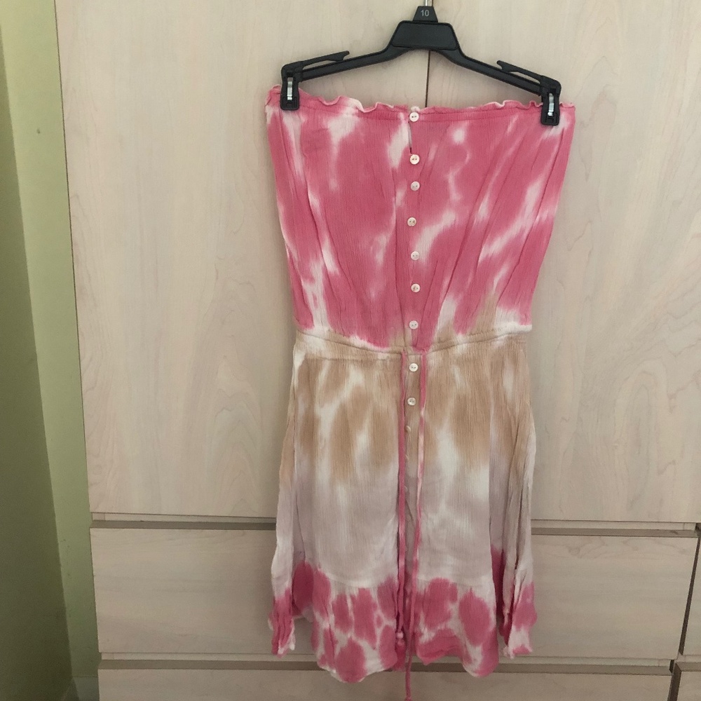 Sale! New Darah Dahl Pink Strapless Tie-Dye Like Dress w/ Tassel Waist Tie